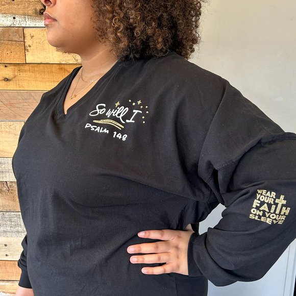 So Will I,  Womens Christian, 2 Side Print, Long Sleeve Tee, Black 2Xl - Picture 1 of 5